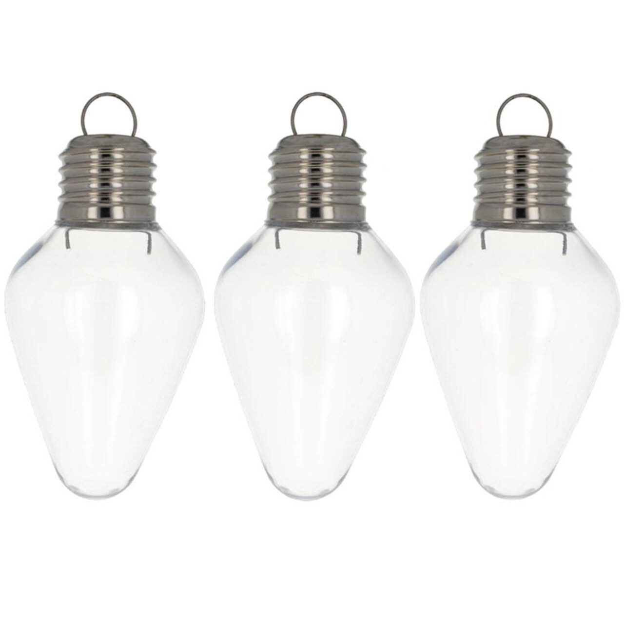 Set of 3 Clear Plastic Light Bulb Christmas Ornaments DIY Craft 4 Inches
